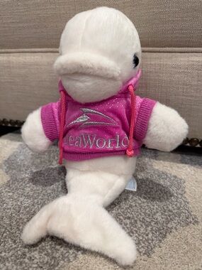 Sea WorldPlush Beluga Whale in Pink Hoodie